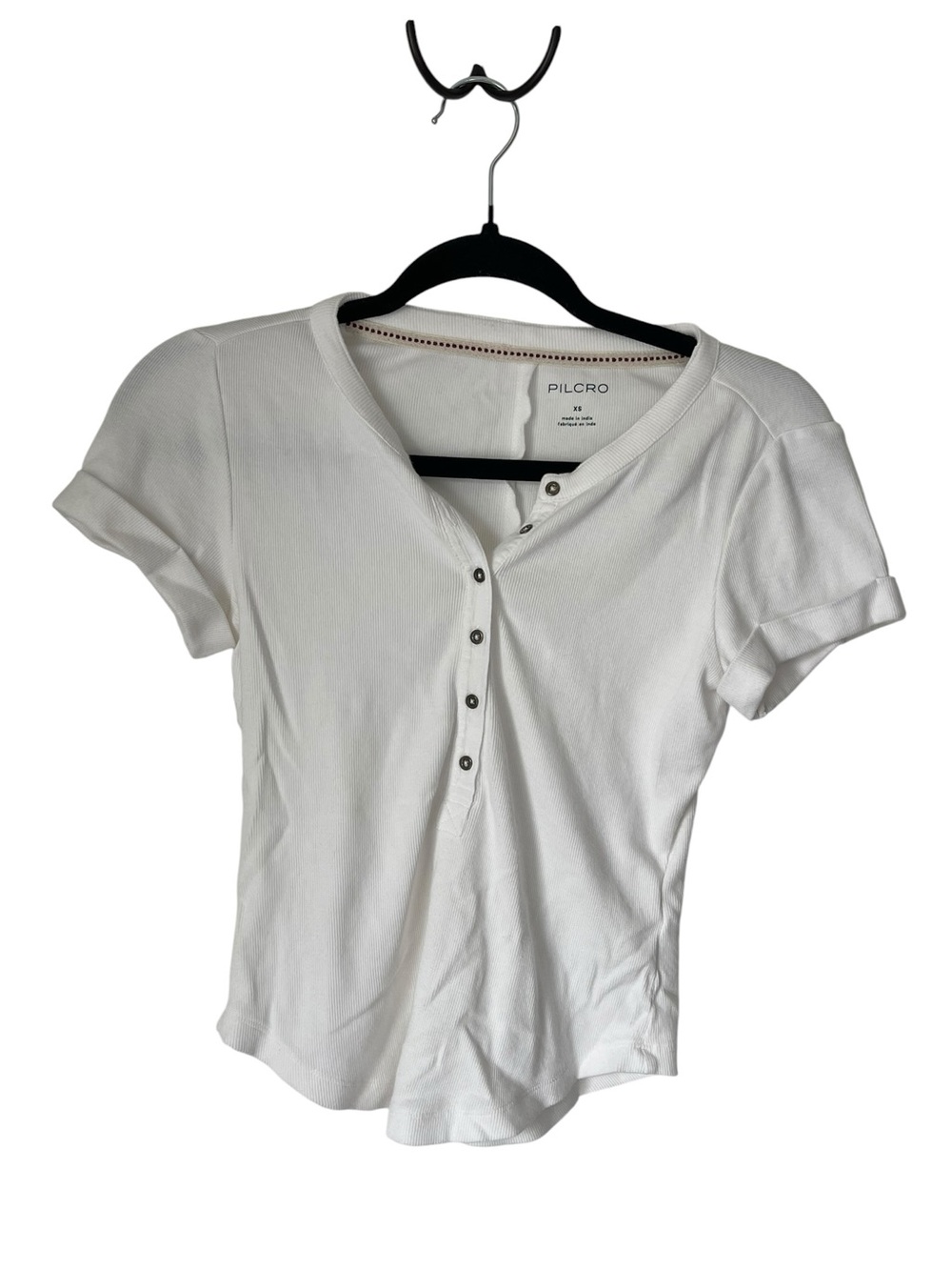 Pilcro White Short-Sleeve Henley Tee with Button Placket